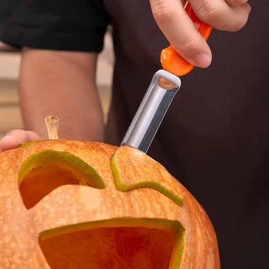Stainless steel pumpkin carving tools laid out