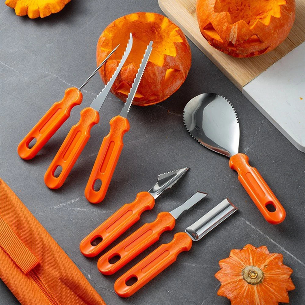 Carved Halloween pumpkin made with the 7-piece kit