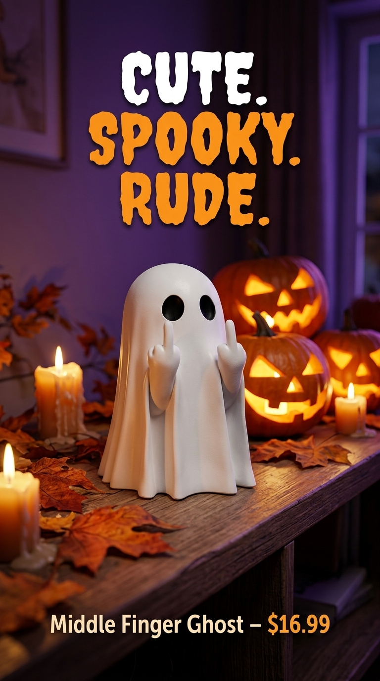 Funny middle finger ghost figurine prank gift