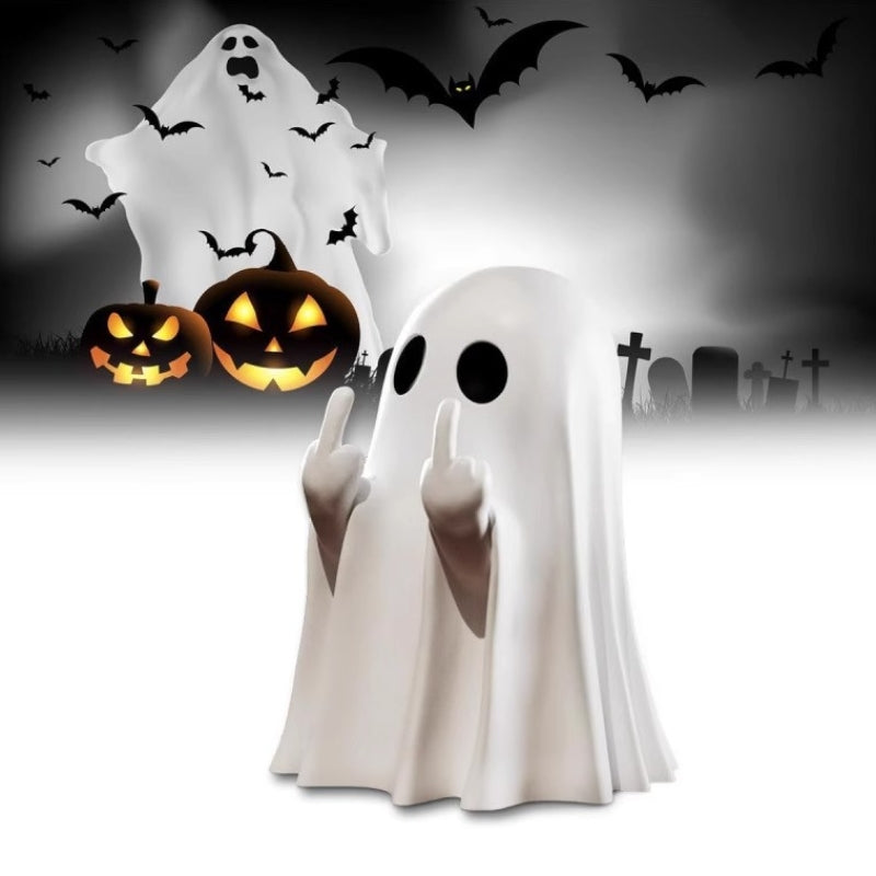 Cute ghost statue from the front, funny Halloween decor