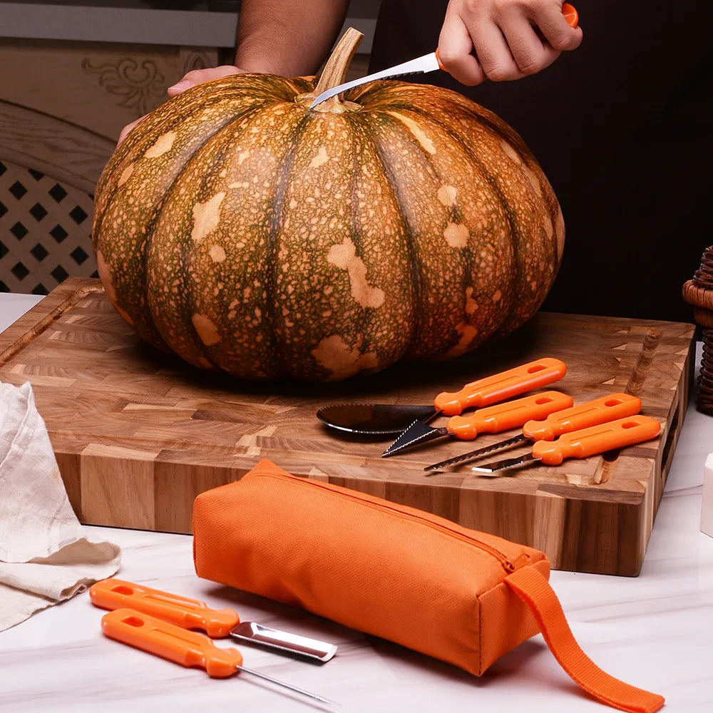 Carving a jack-o'-lantern with the pumpkin carving kit