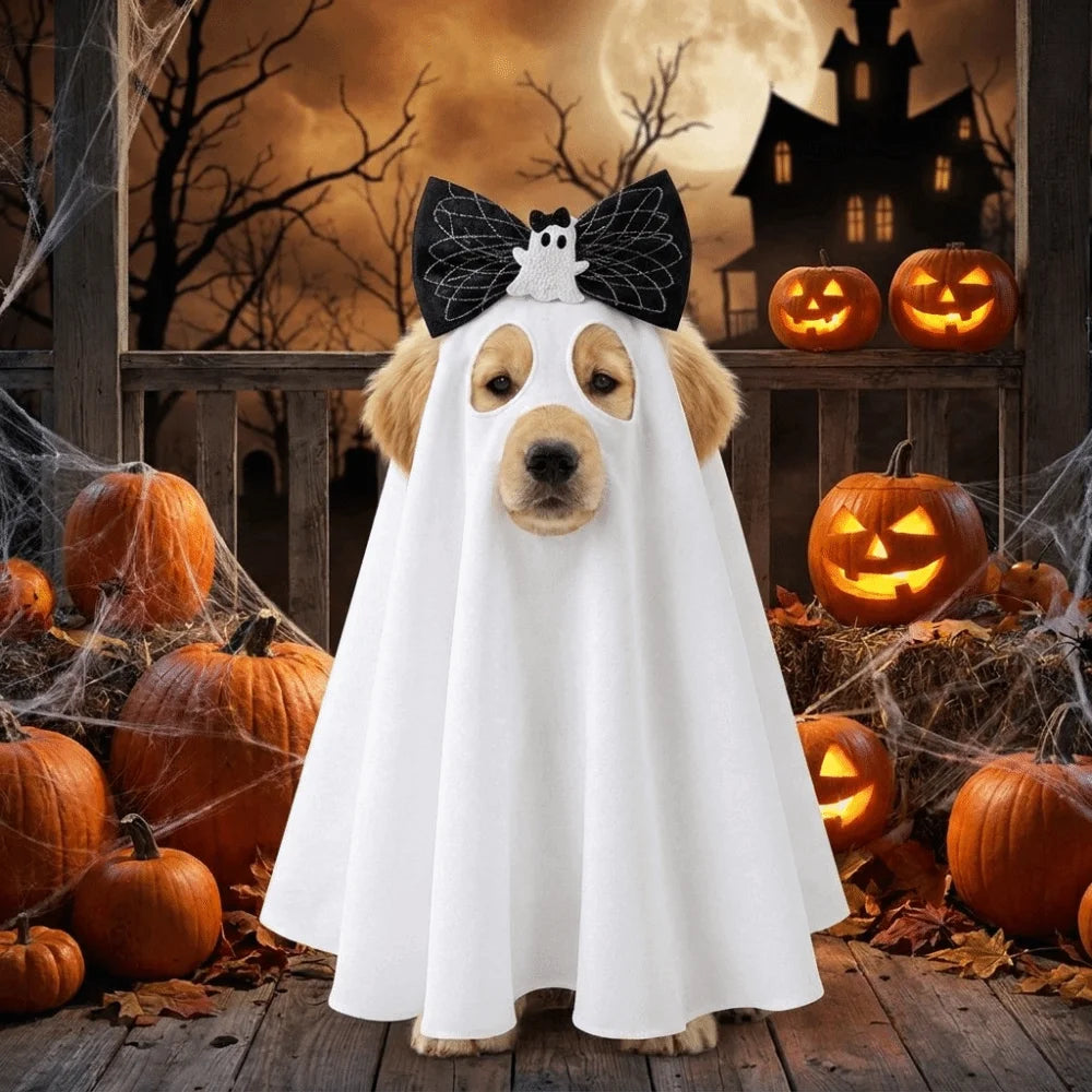 Pet ghost cape for Halloween, lightweight fabric