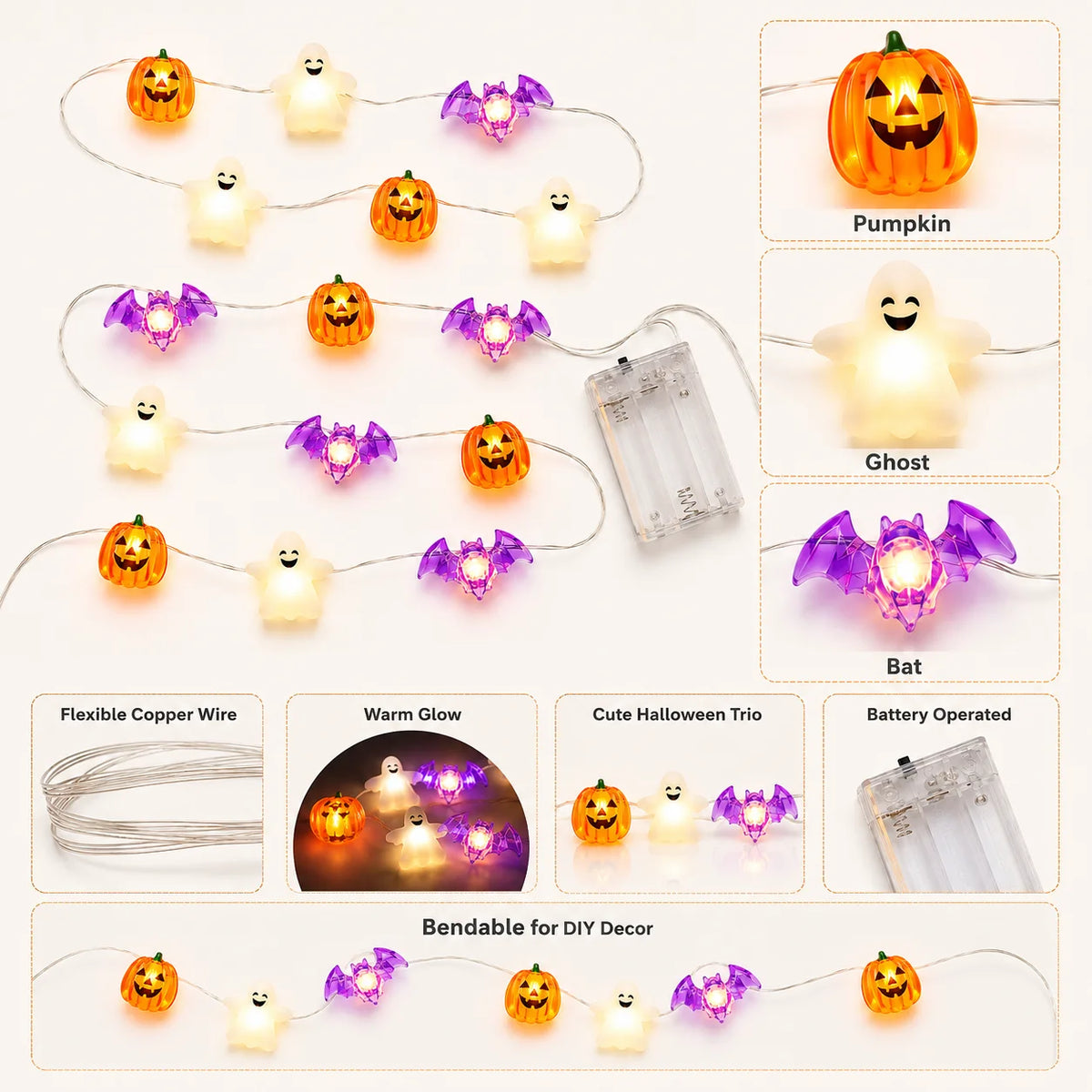 Ghost Halloween string lights