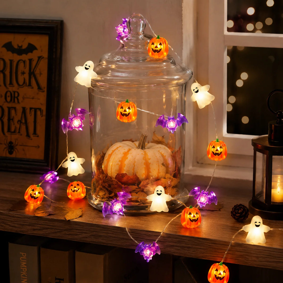 Halloween fairy lights decorating a room