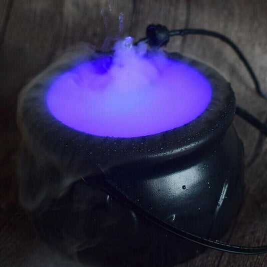 Floating witch cauldron mist maker with color-changing Halloween fog light