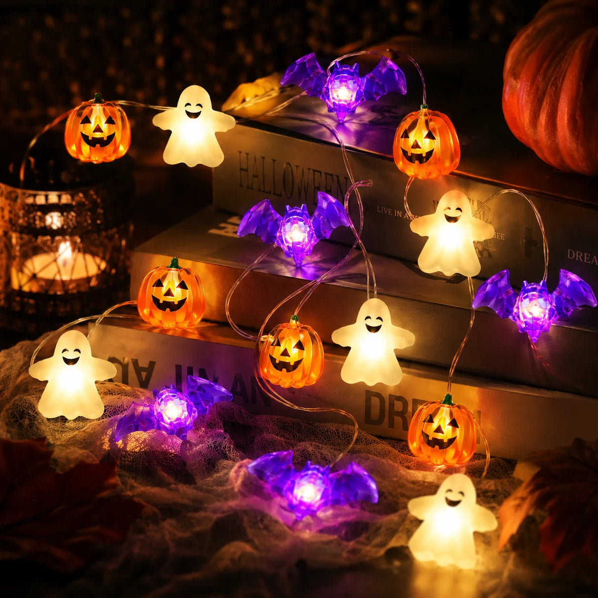 Halloween string lights 3-pack contents