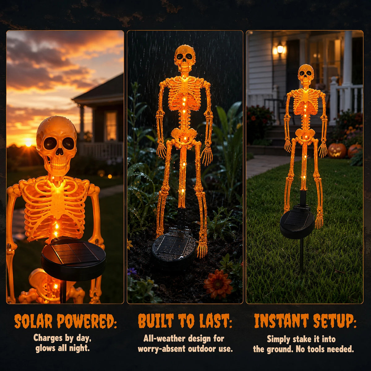 Solar tombstone stake light close-up, RIP gravestone design