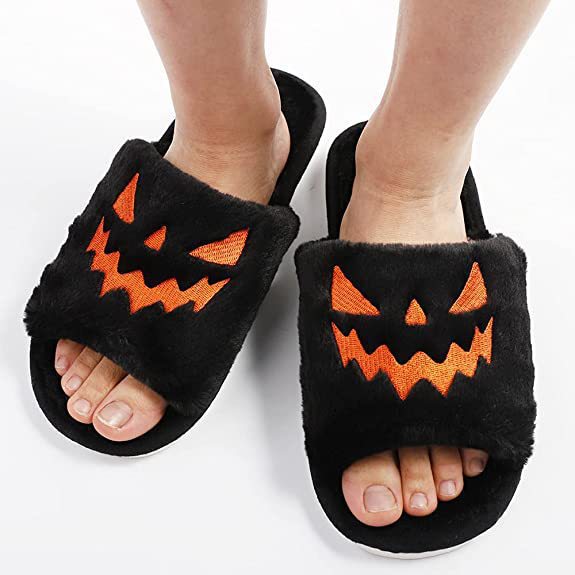 Warm plush Halloween house slippers