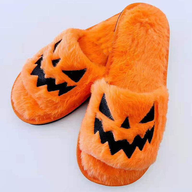 Cozy Halloween slippers worn at home