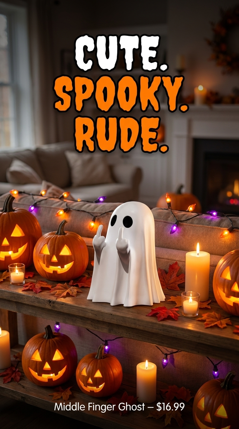 Middle Finger Ghost Statue – Funny Halloween Decor