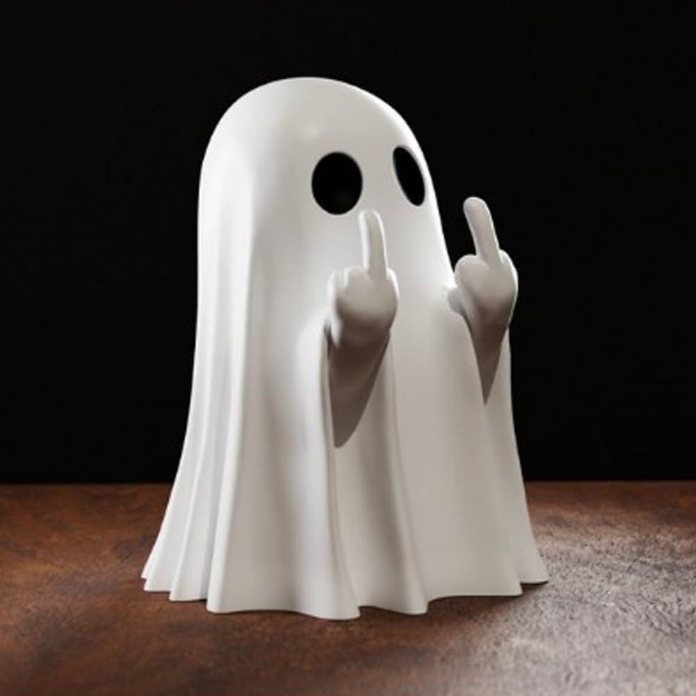 Middle finger ghost statue side view